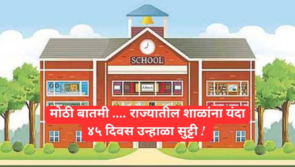 School Holidays : मोठी बातमी …. राज्यातील शाळांना यंदा 45 दिवस उन्हाळा सुट्टी ! पहा वेळापत्रक …